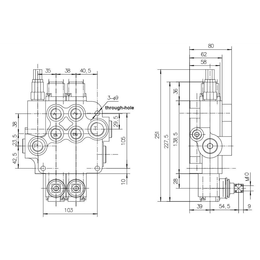 Hydraulic Control Valve w/2 Spool Valve 801pm/ 21gpm & 2 Cables
Remote Joystick