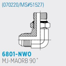 6801 MJ-MAORB 90° , Male JIC to Male Adj. O-Ring Boss *