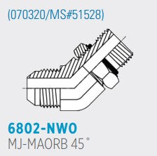6802 MJ-MAORB 45° , Male JIC to Male Adjustable O-Ring Boss 45°